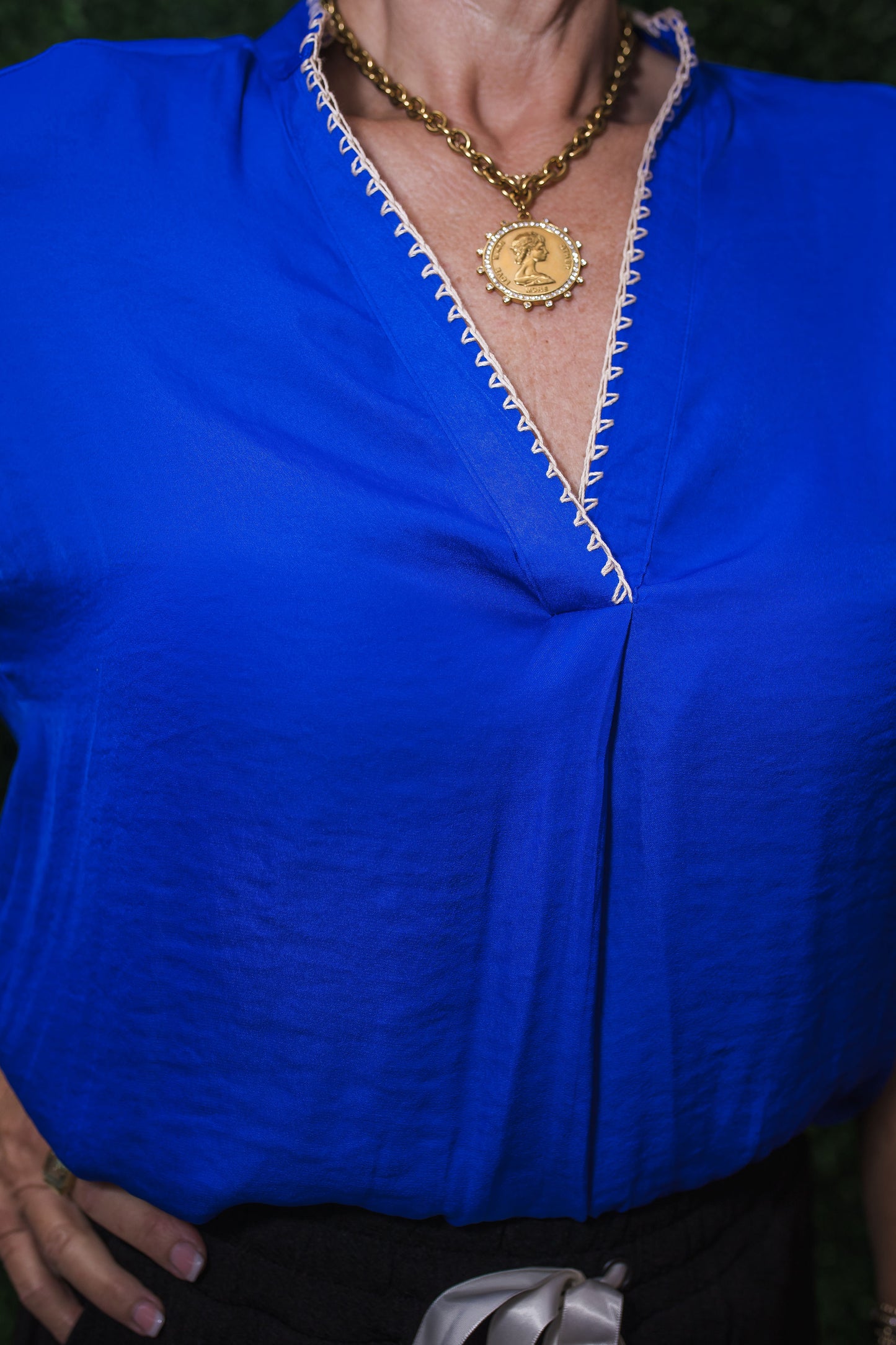 Lauren Whipstitch Drop Shoulder Blouse