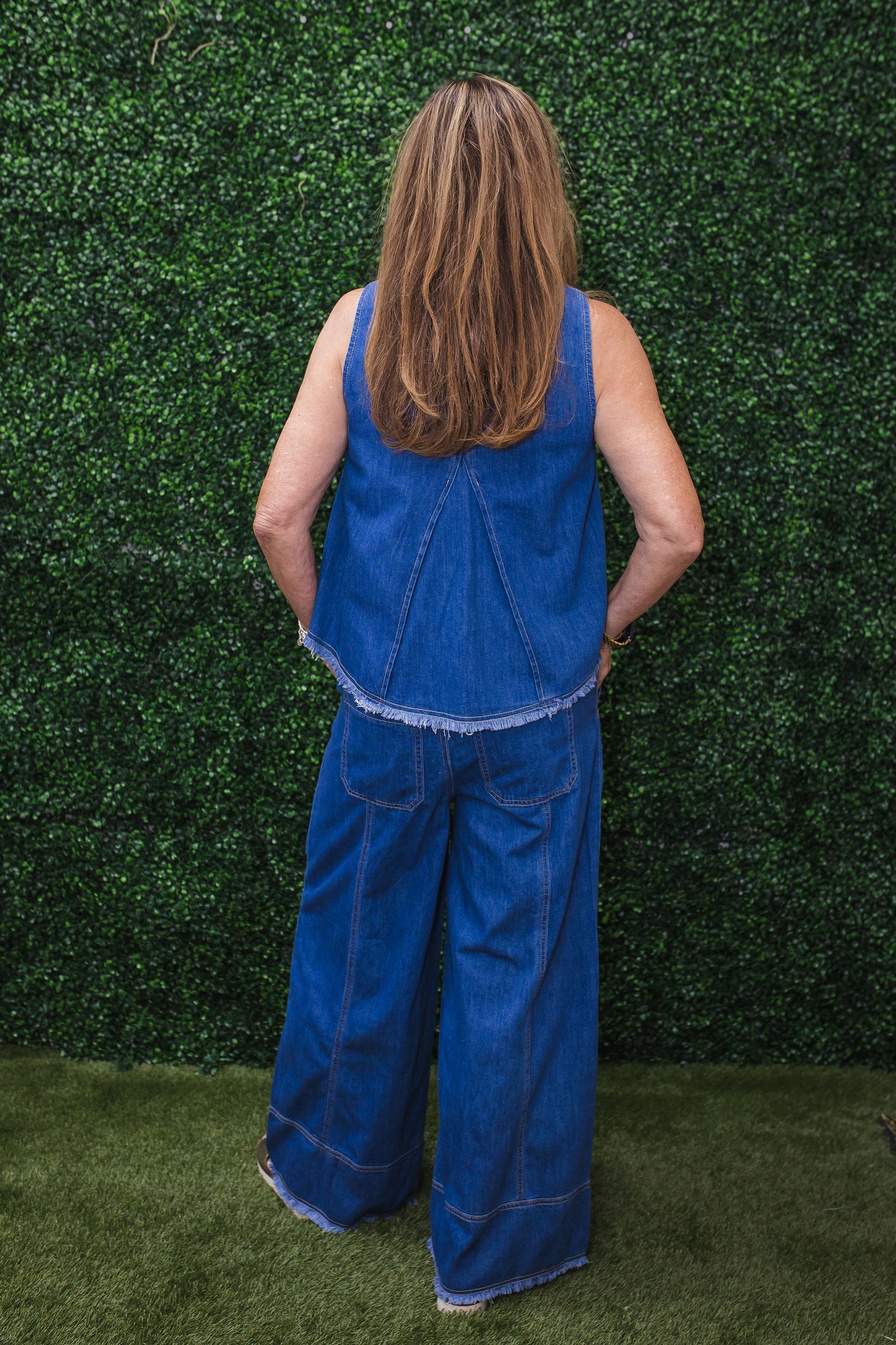 Cheyanne Washed Denim Tank & Wide-Leg Pants Set