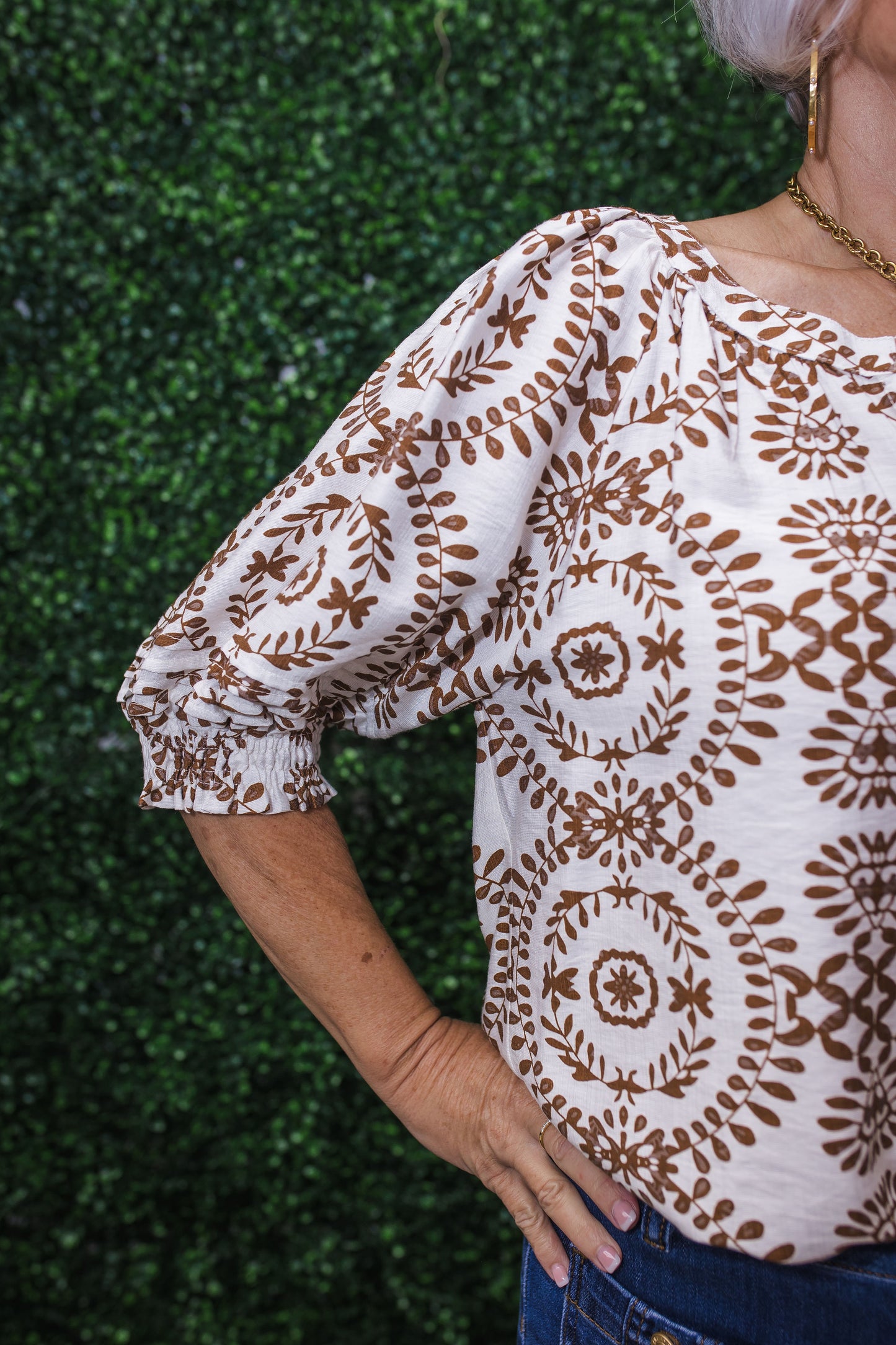 Lana Brown Patterned Blouse