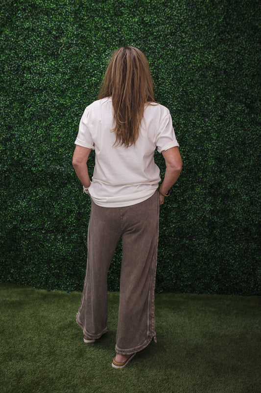 Mineral Washed Terry Knit Pants- Dark Chocolate