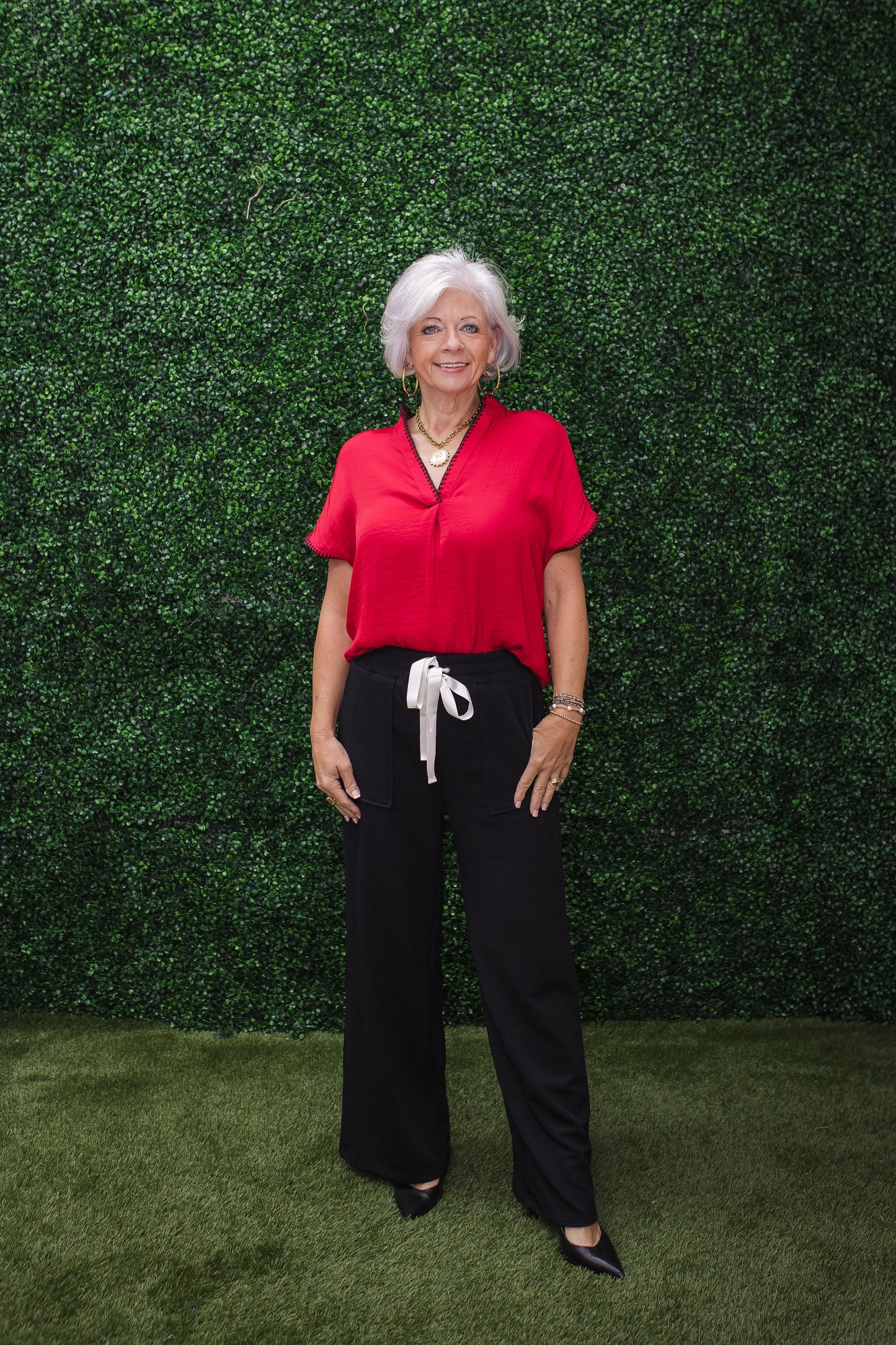 Black Textured Ribbon Pants