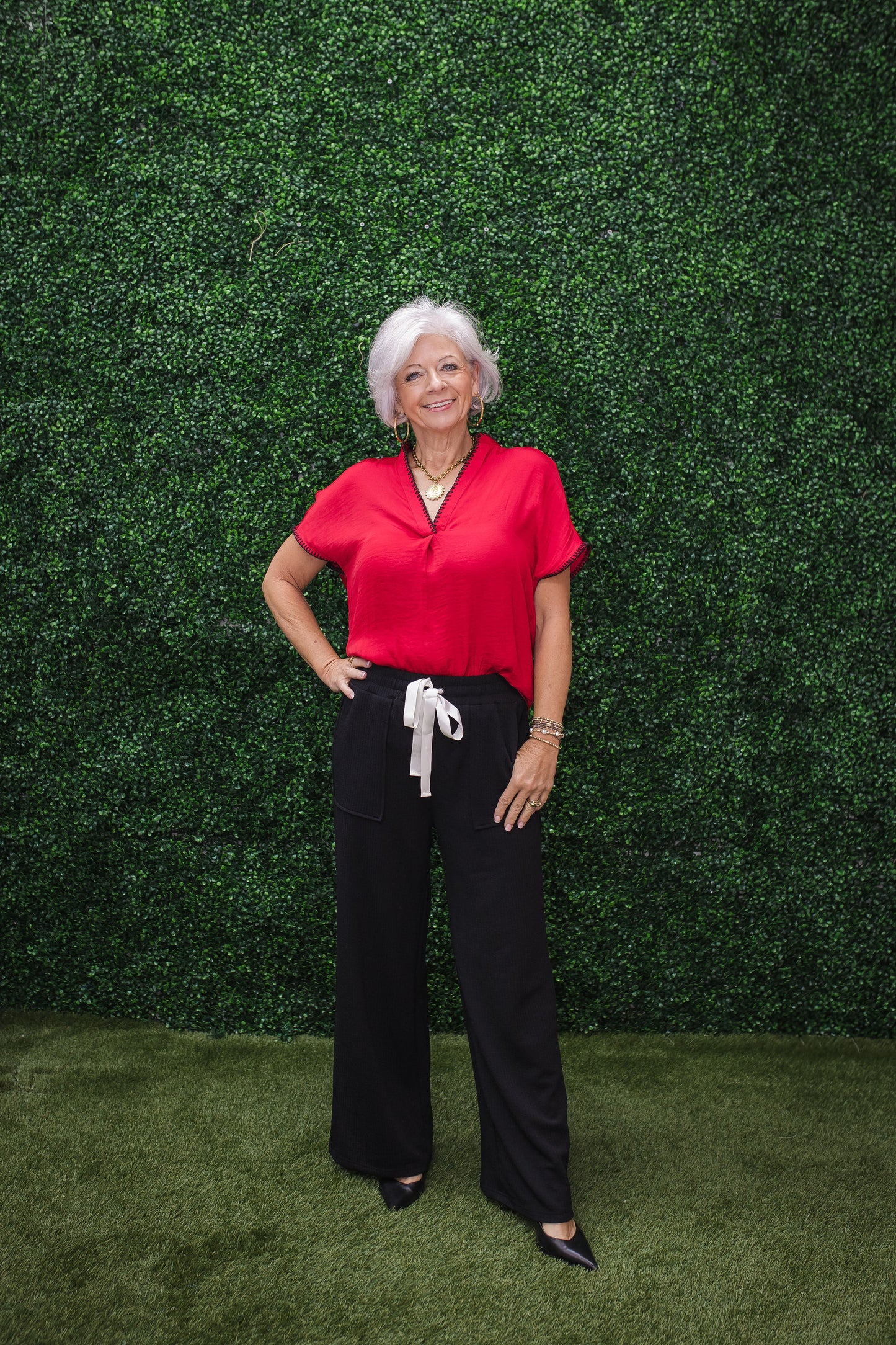 Black Textured Ribbon Pants