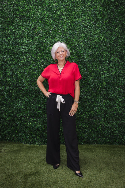 Black Textured Ribbon Pants