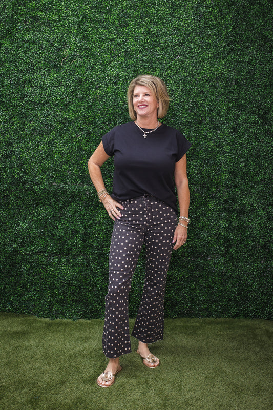 Black Denim Polkadot Flare Jeans