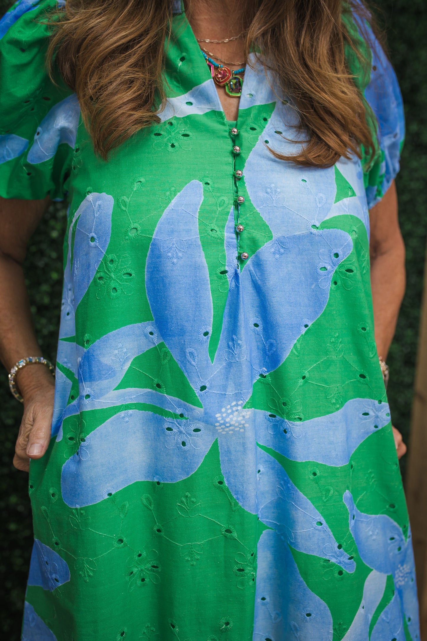 Grier Botanical Print Short Buff Sleeve Midi