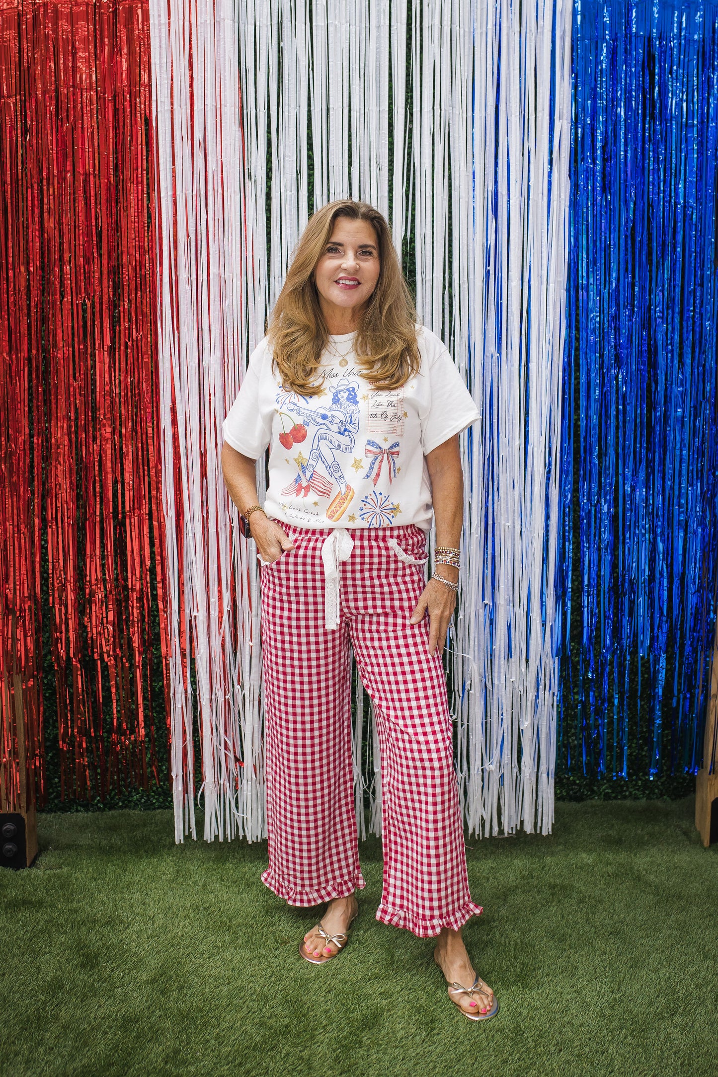 Ruffle Detail Gingham Pants