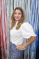 China Collar V-Neck Bubble Sleeve Poplin Top