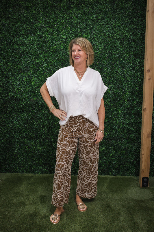 Toffee & Cream Embroidered Pants