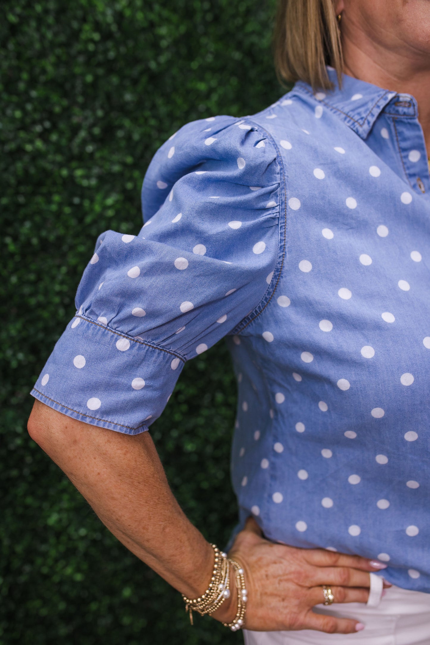 Polka Dot Collared Puff Sleeve