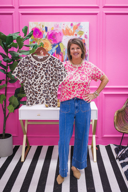 Dawn Leopard Sequin SS Sweater