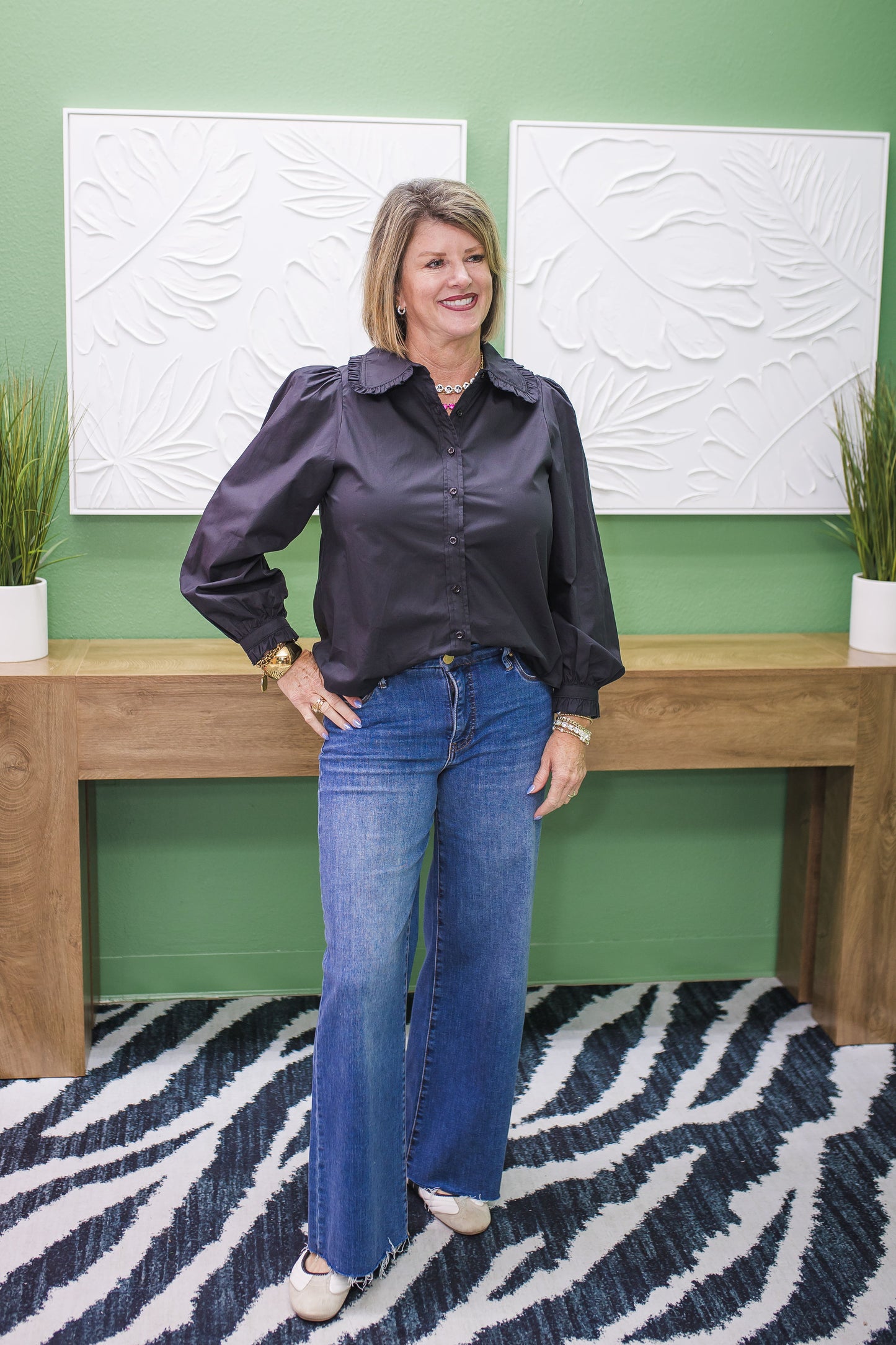 Fancy Ruffle Sleeve Button Down