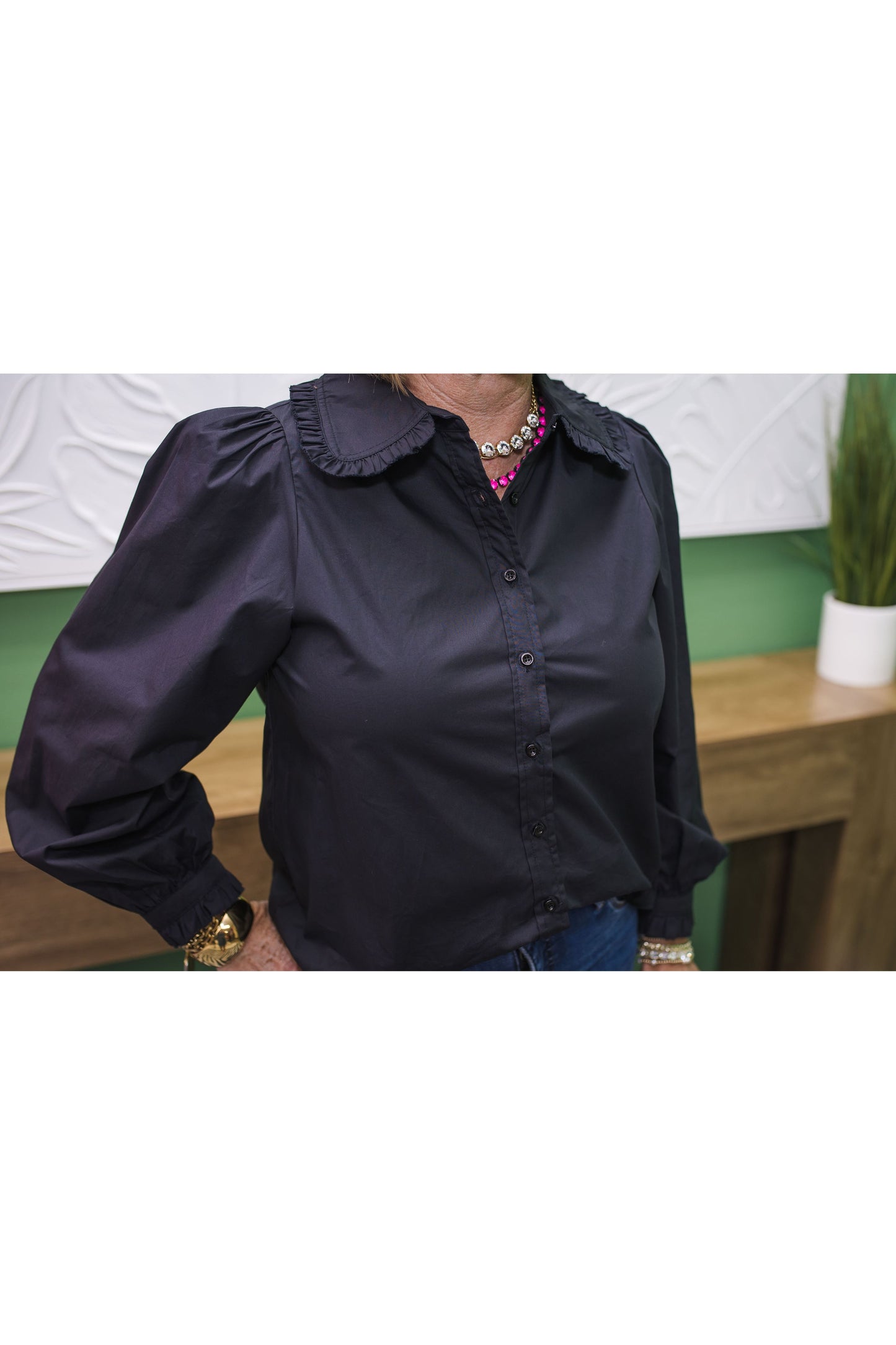 Fancy Ruffle Sleeve Button Down