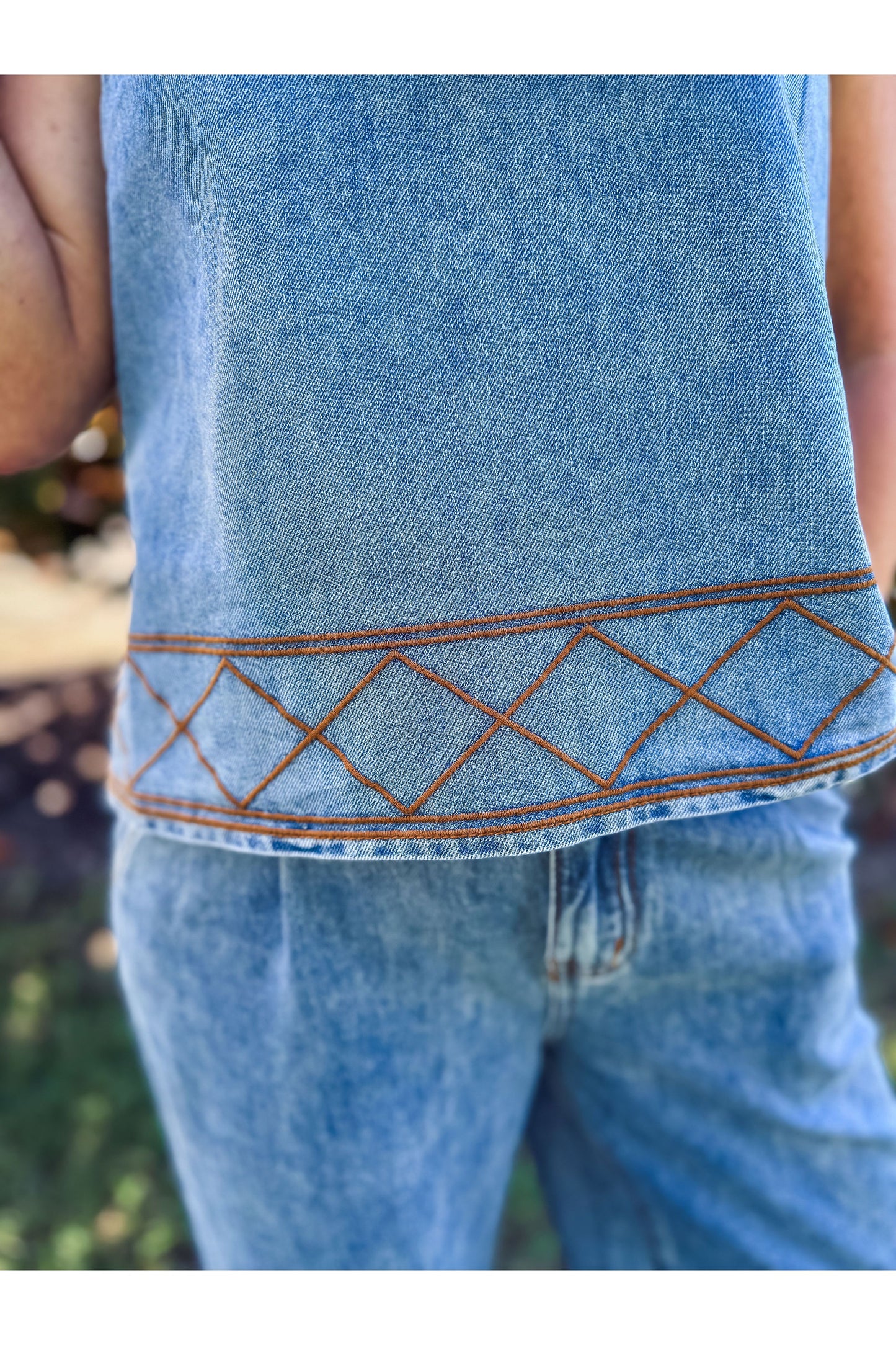 Embroidered Denim Tank & Wide-Leg Pants Set