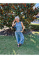 Embroidered Denim Tank & Wide-Leg Pants Set