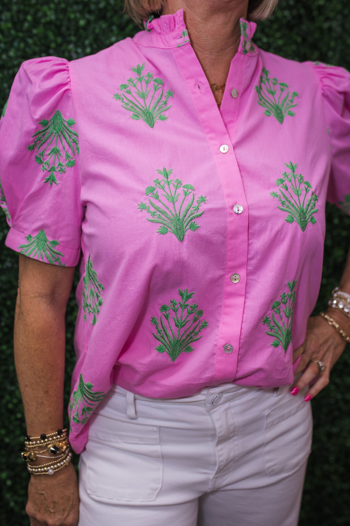 Bouquet Embroidered Button Up Blouse