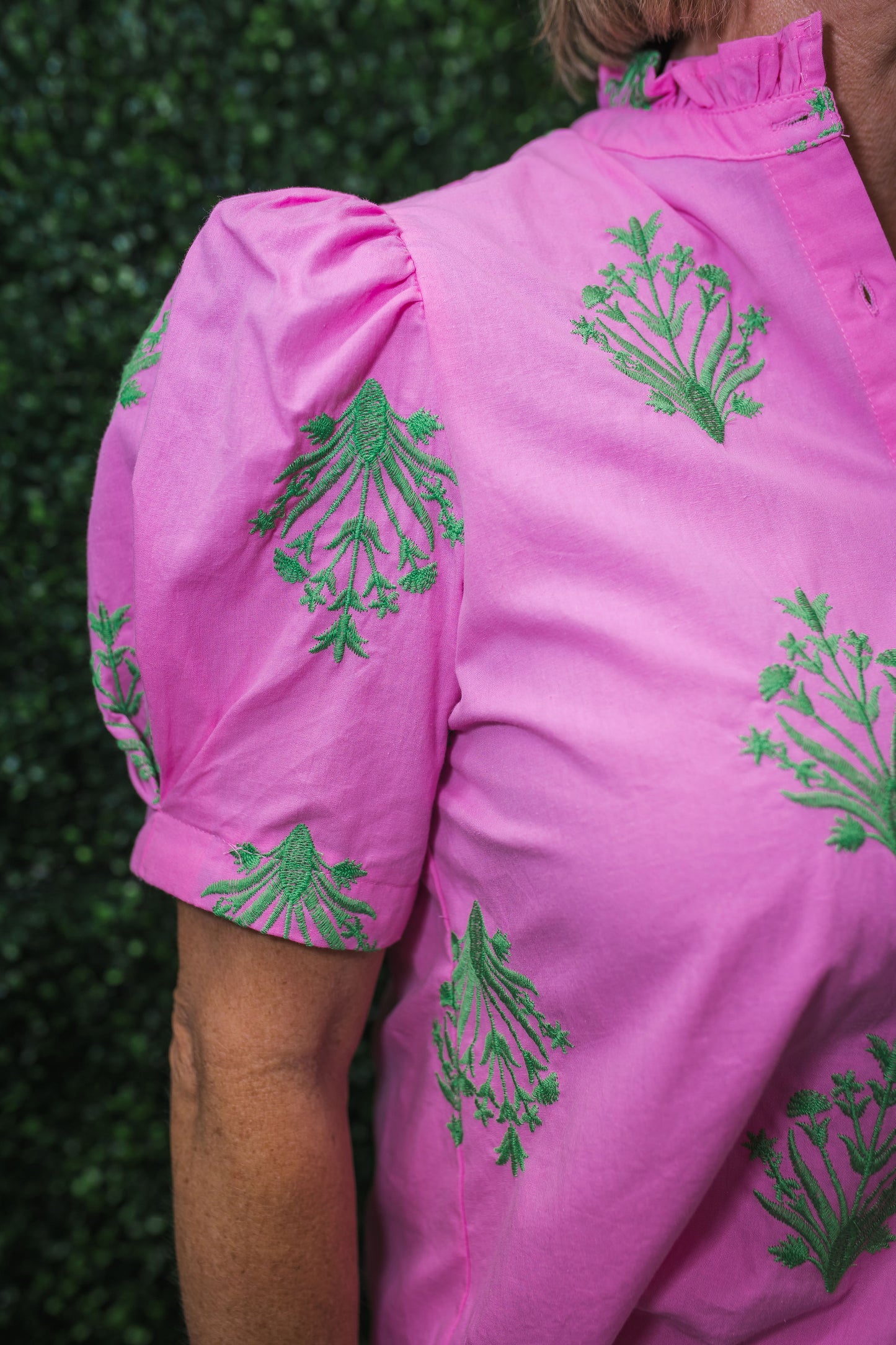 Bouquet Embroidered Button Up Blouse