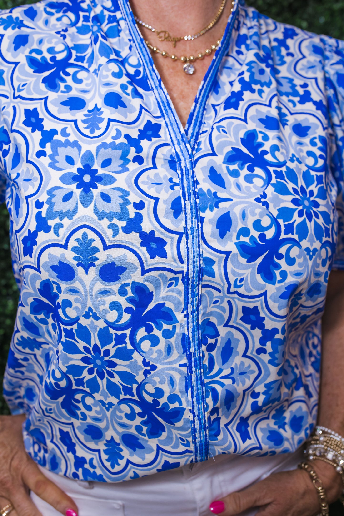 Malta Damask VNeck Blouse