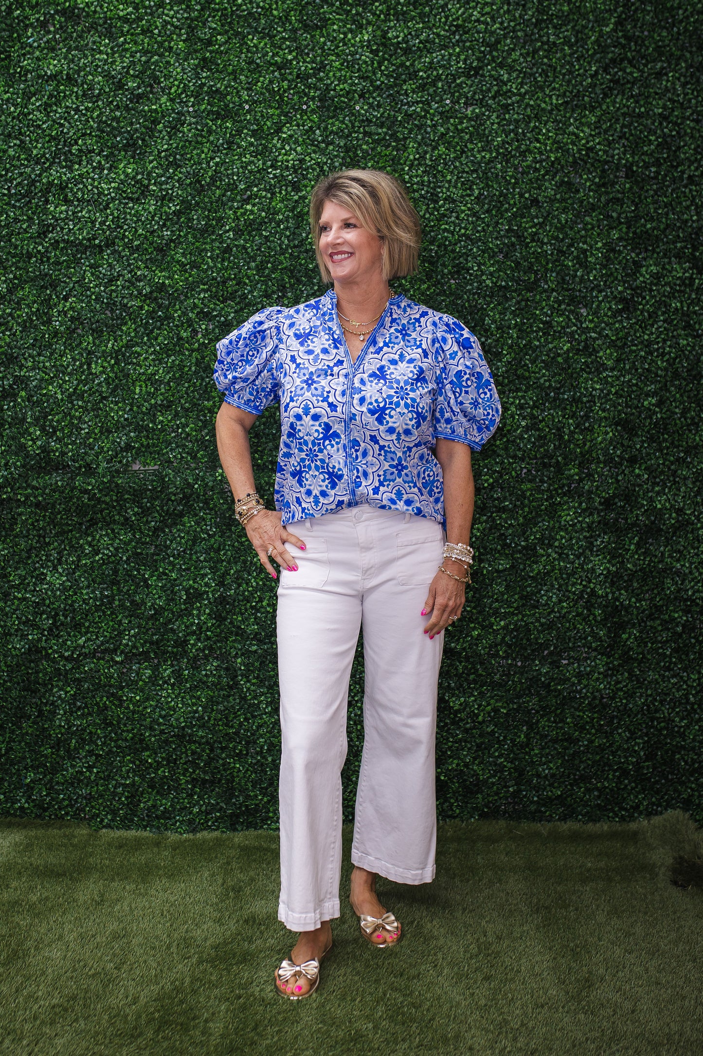 Malta Damask VNeck Blouse