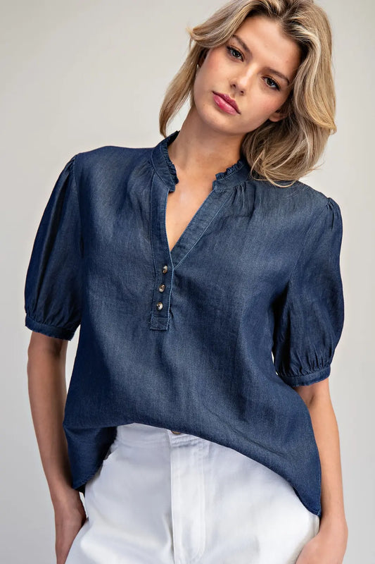 Jayla Ruffled Split V-Neck Blouse