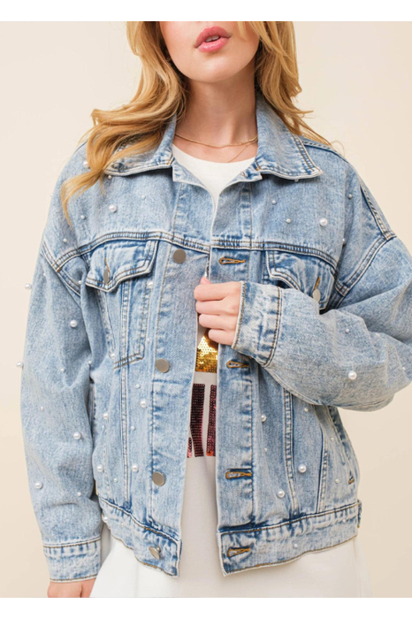 Pearl Embellished Denim Jacket