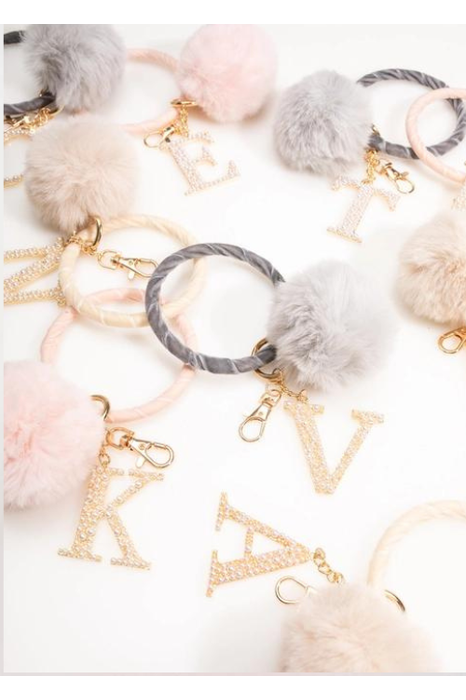 Pompom Initial Wristlet