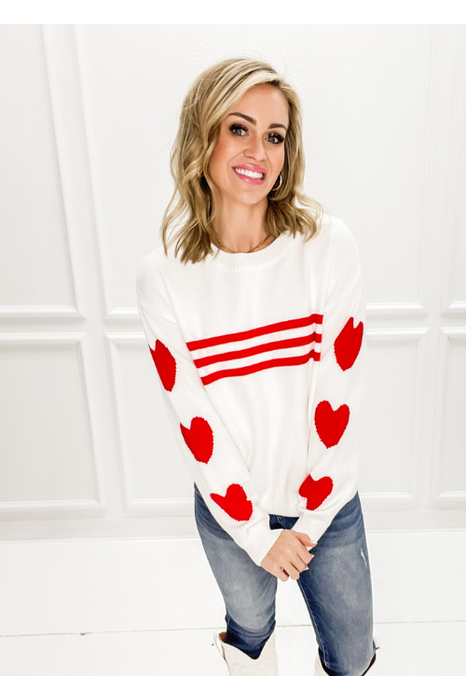 Sleeve Heart Striped Sweater