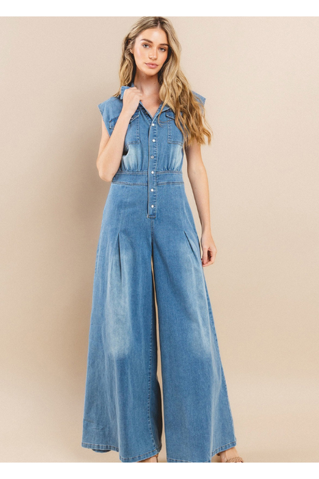 Wide Leg Denim Jumpsuit