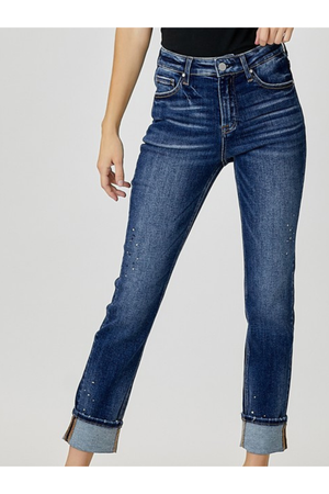 Risen Mid Rise Paint Splashed Cuff Straight Jean