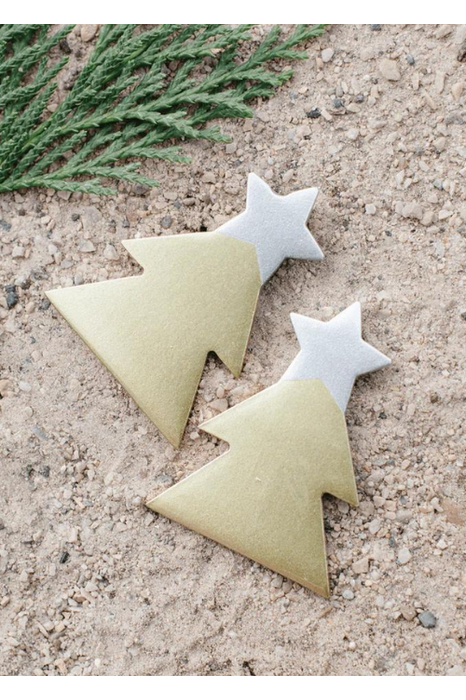 Silver Christmas Star Horn Earrings