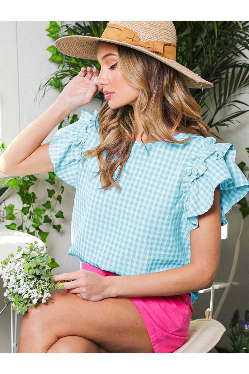 Ruffle Sleeve Gingham Top