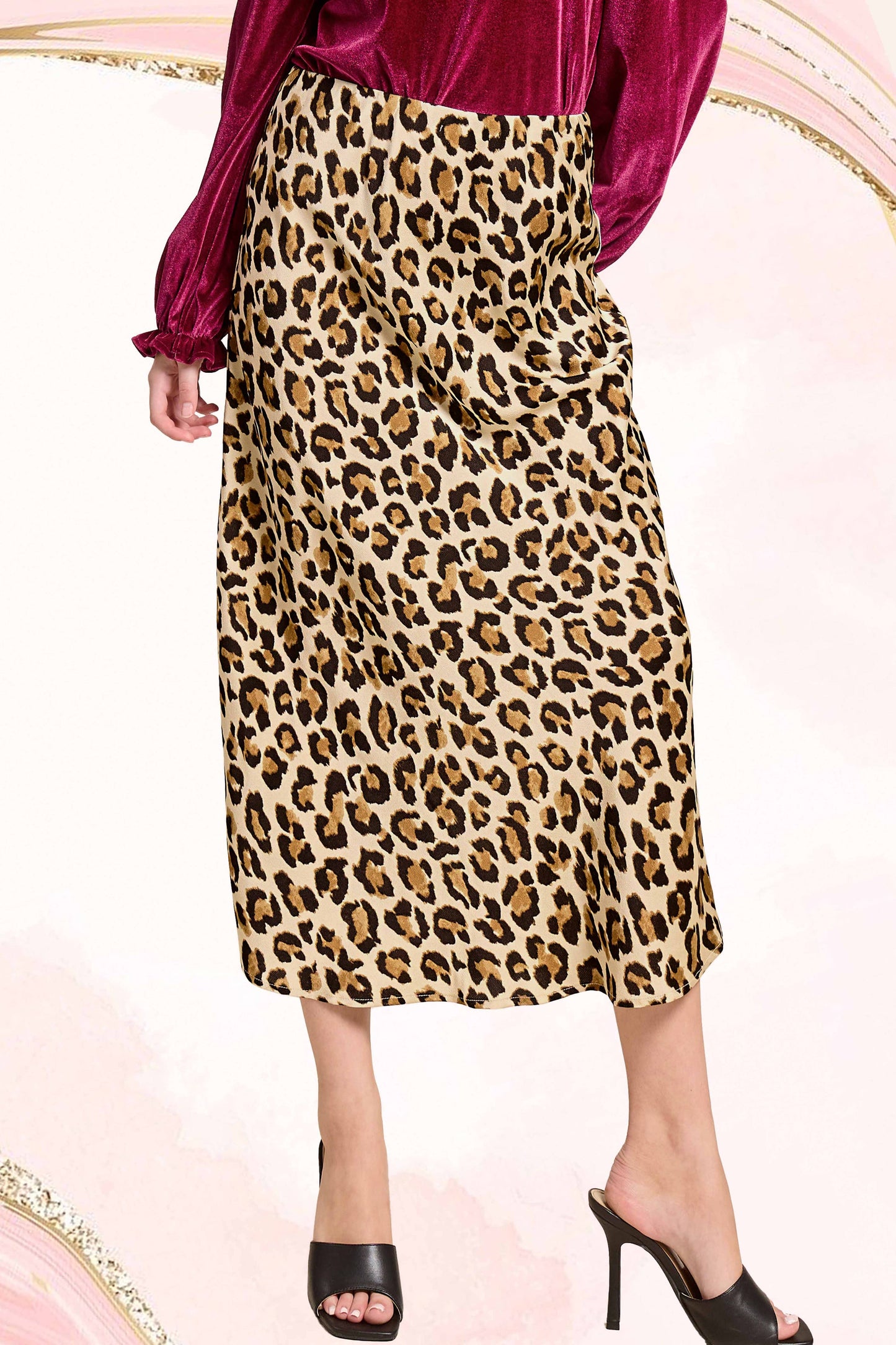Satin Long Panel Leopard Skirt