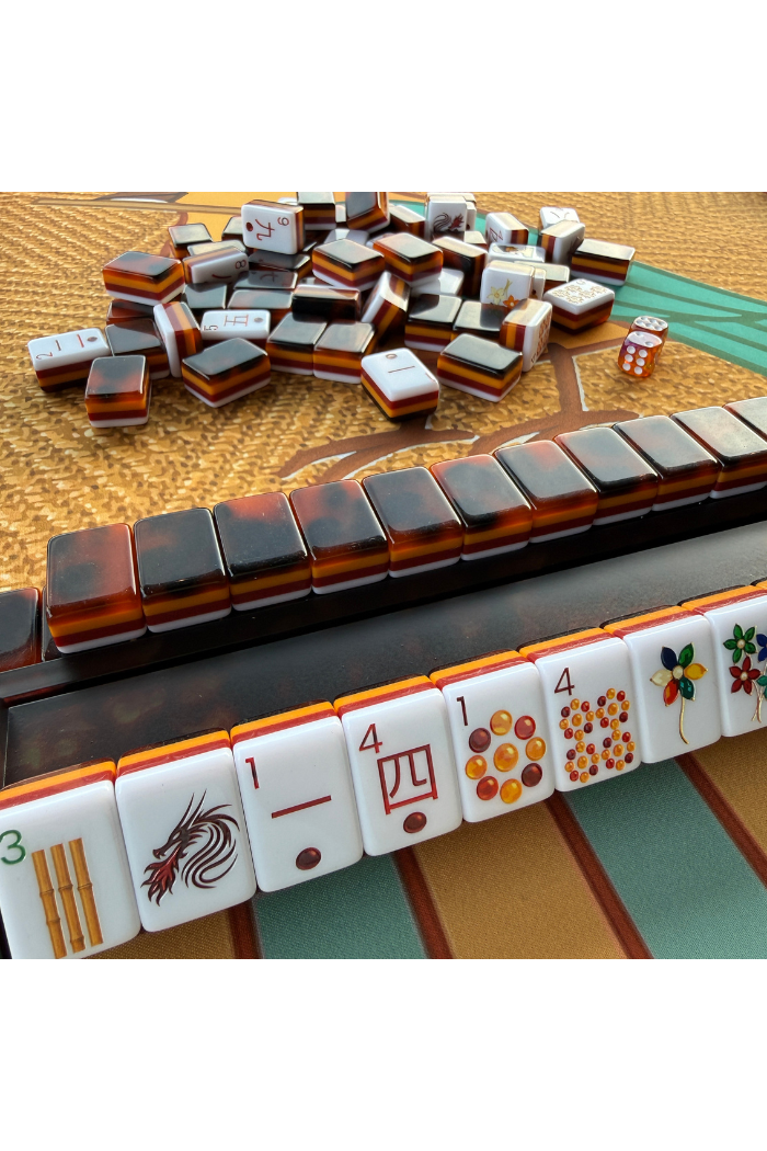 Tortoise Shell Mahjong Rack & Pusher Set Matte Finish