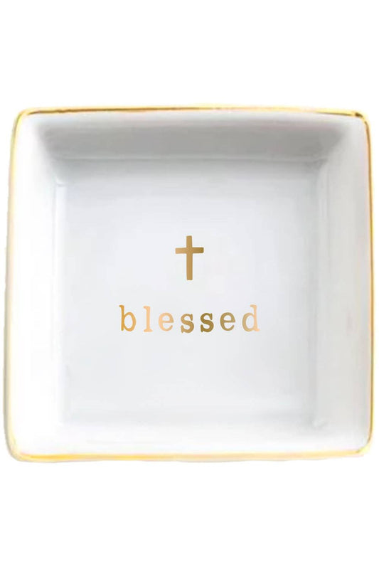 Ceramic Trinket Tray  | Blessed with Gold Foil Cross