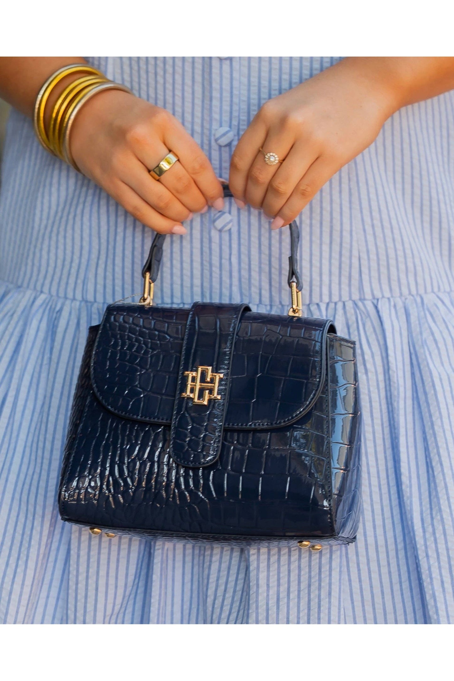 Tucker Handbag Navy Patent EC