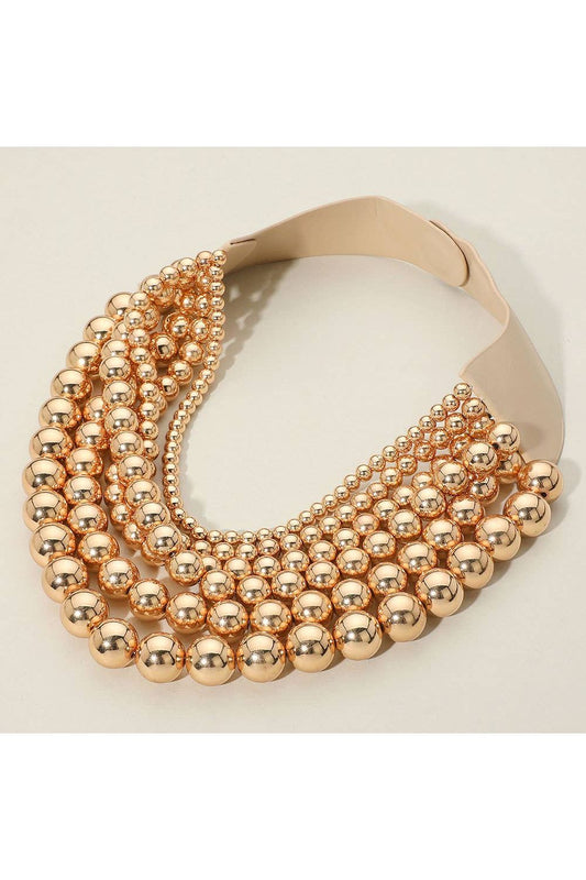 Chunky Metal Ball Beaded Multi Layered Faux Leather Magnetic Necklace