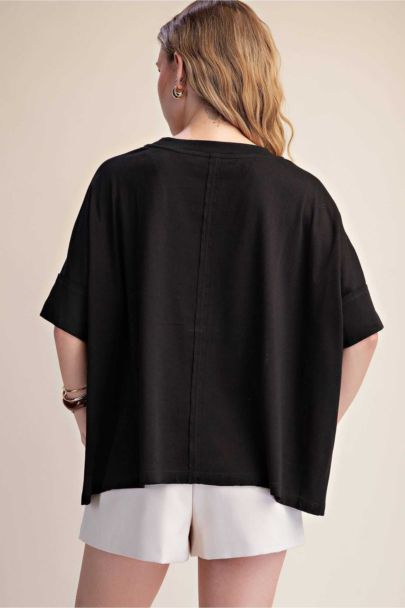 Cammie Oversized Pullover Round Neck Band Short Sleeve