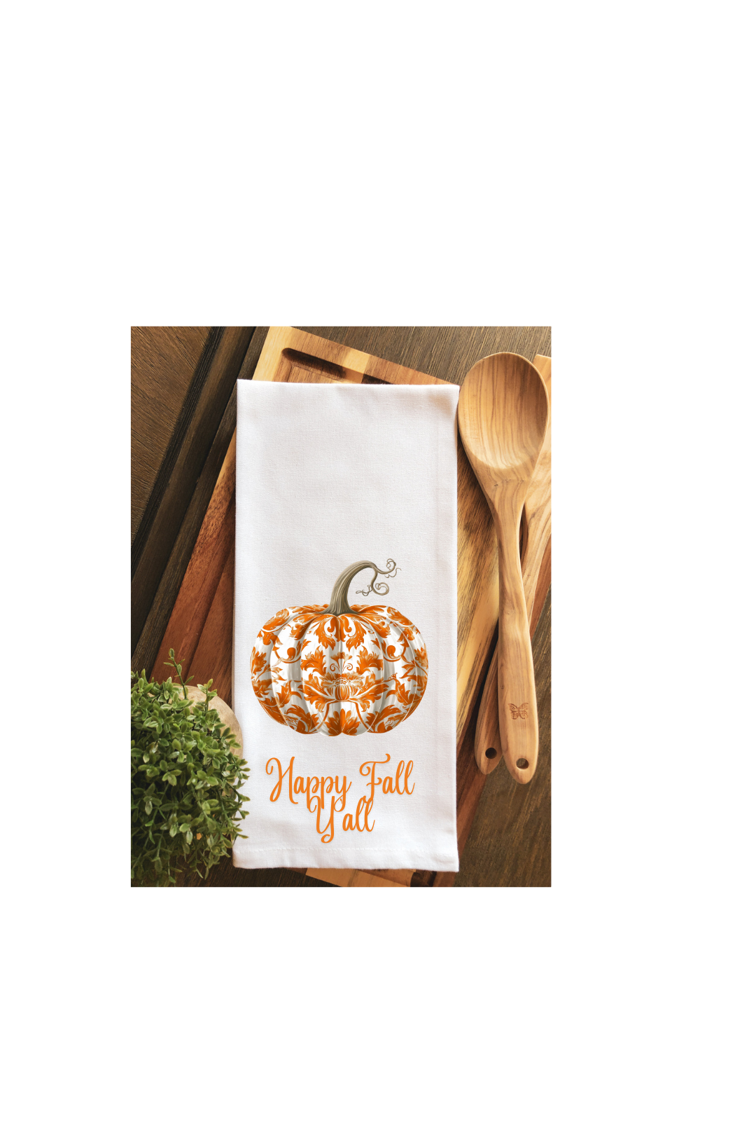 Happy Fall Y'all Toile Pumpkin Tea Towel - Hand Towel