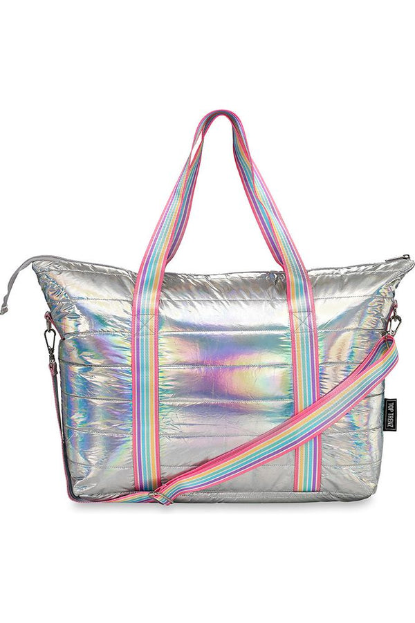 Iridescent Puffer Tote w/Candy Stripe Strap