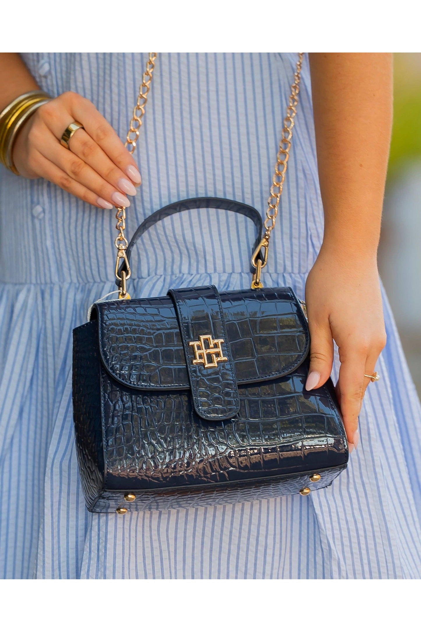 Tucker Handbag Navy Patent EC