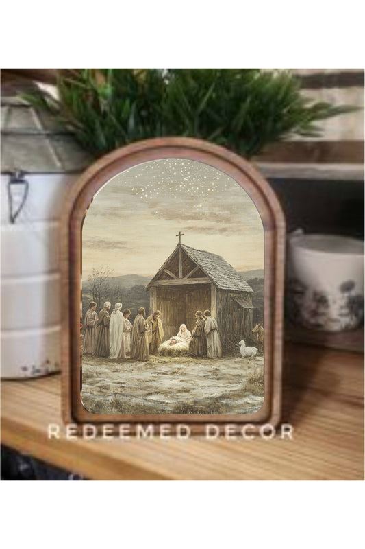 Arch Top Nativity Scene Framed Art