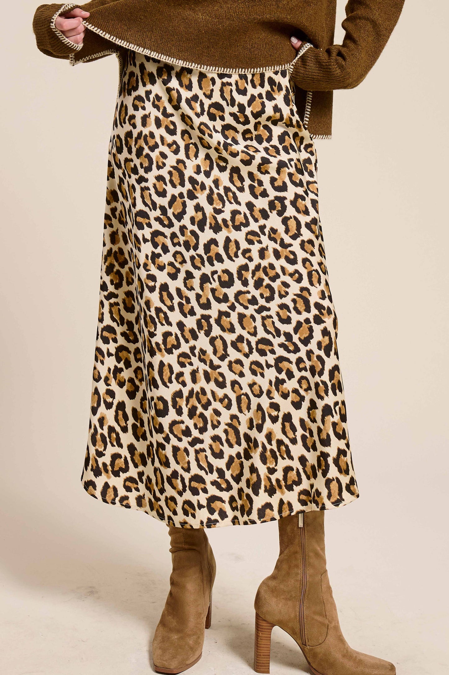 Satin Long Panel Leopard Skirt