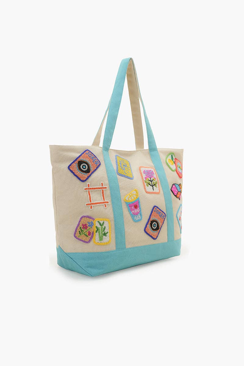 Mahjong Harbor Fully Hand-Beaded Large Boat Tote