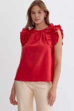 Red Ruffle Sleeve Blouse