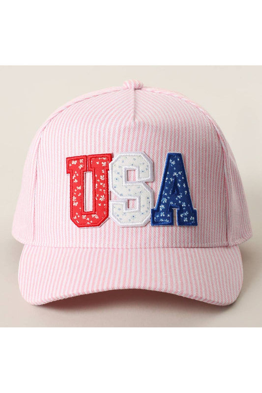 USA Letter Patch Striped Trucker Hat
