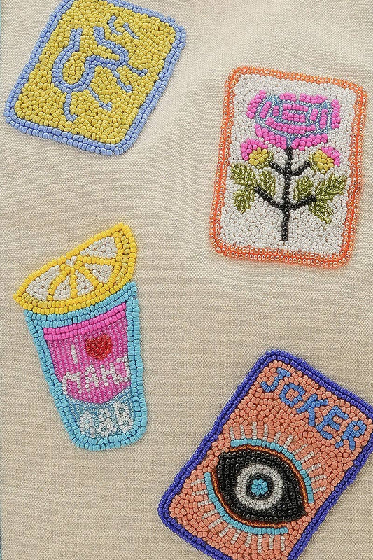 Mahjong Harbor Fully Hand-Beaded Large Boat Tote