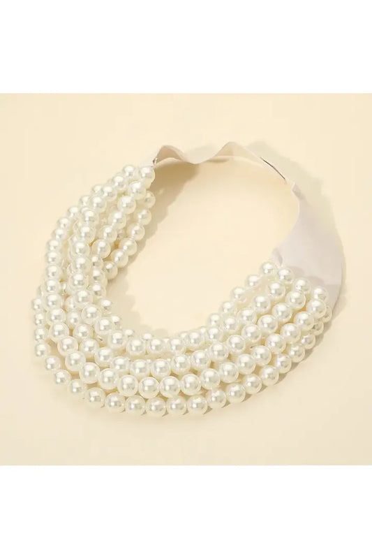 Multi Layered Pearl Beaded Magnetic Statement Collar Necklace