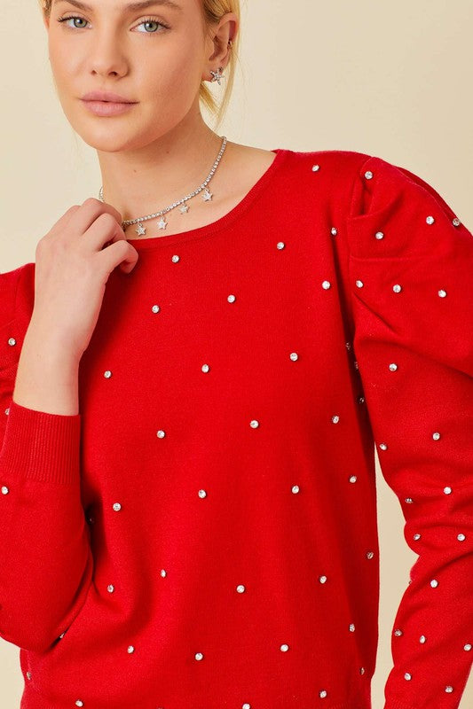 Rhinestone Puff Sleeve Top