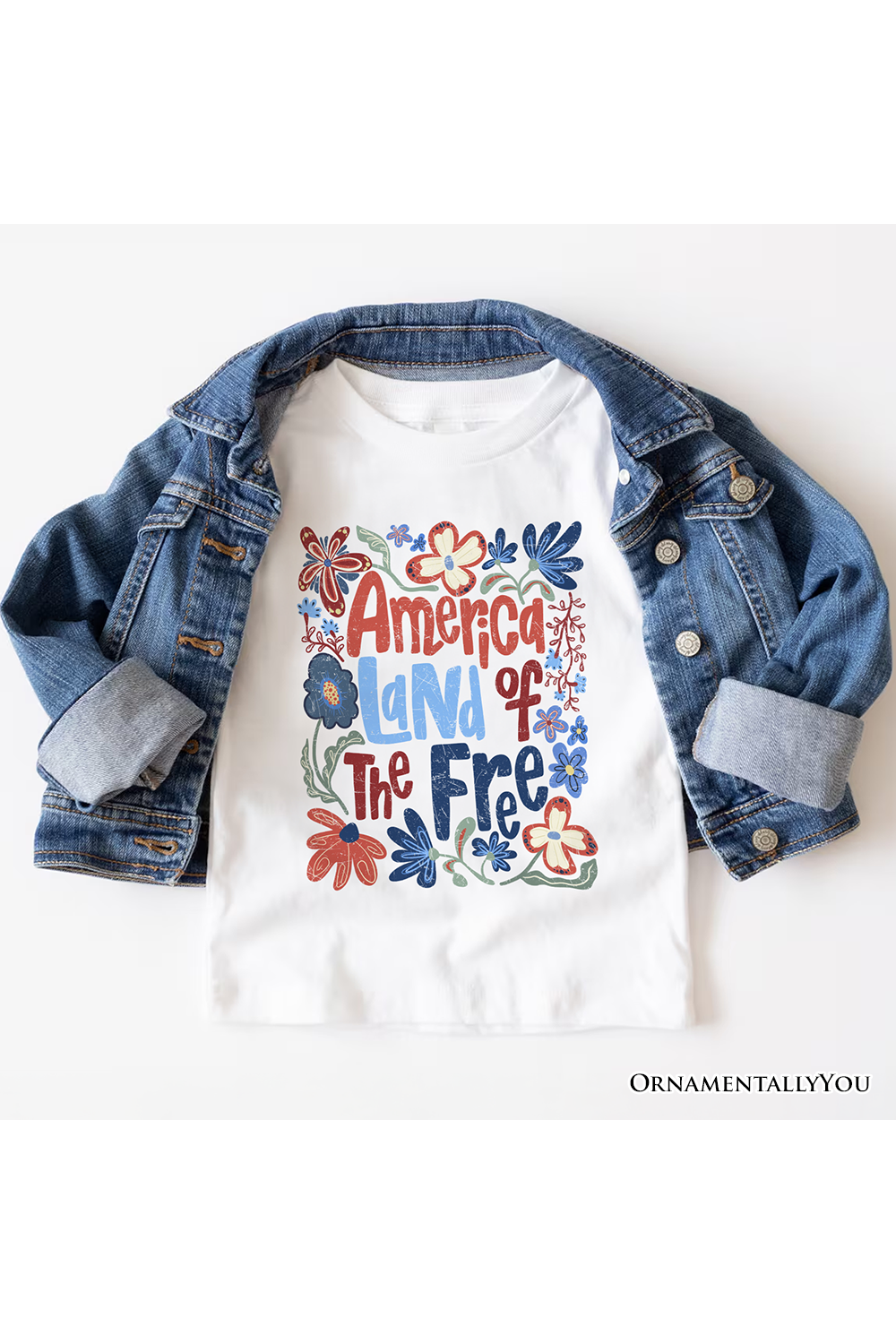 America Land of the Free T-Shirt – Retro Floral Independence