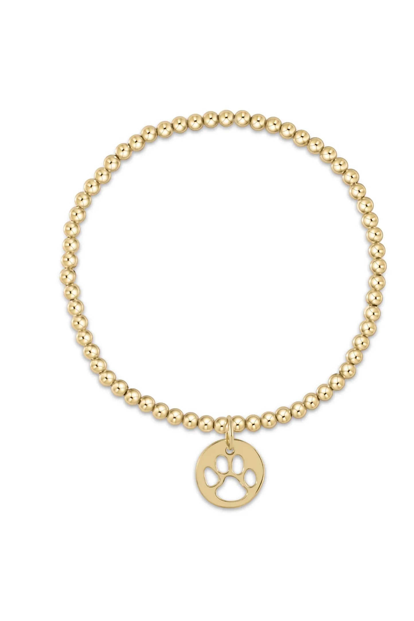 Classic Gold 3mm Bead Bracelet-Paw Print Gold Disc BCLG3PPGD