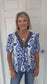 Melanie Royal Patterned Blouse w/Brown Trim